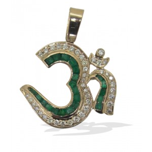 Om Pendant in Gold with Emeralds and Diamonds