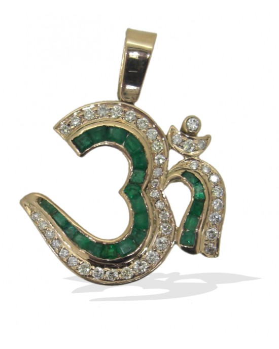 Om Pendant in Gold with Emeralds and Diamonds