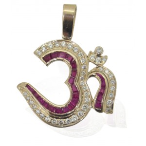 Om Pendant with Rubies in Gold