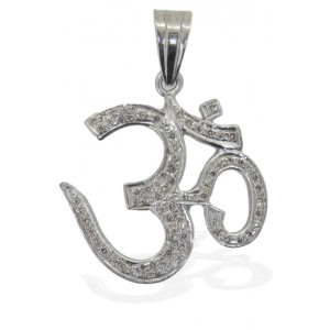 Om Pendant in Silver with Diamond