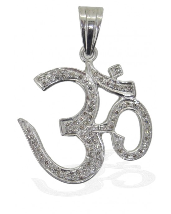 Om Pendant in Silver with Diamond