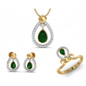 Ameena Emerald Diamond Pendant Set