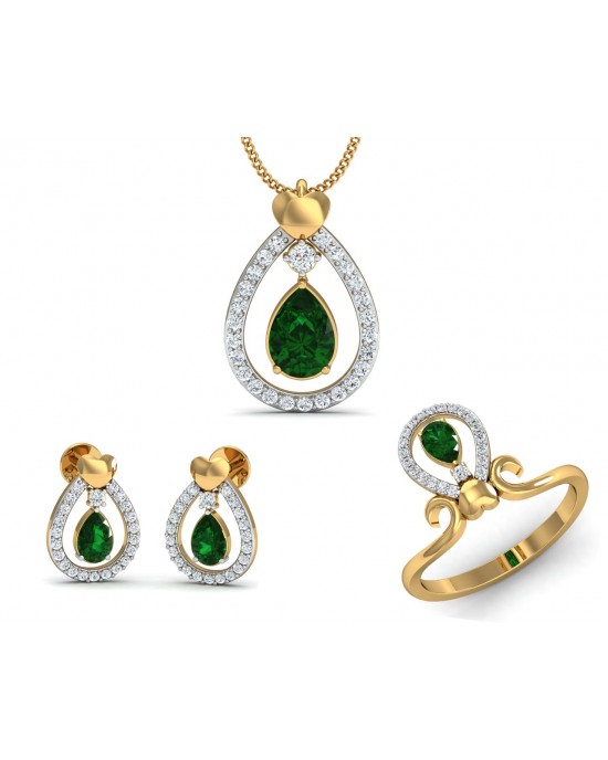 Ameena Emerald Diamond Pendant Set