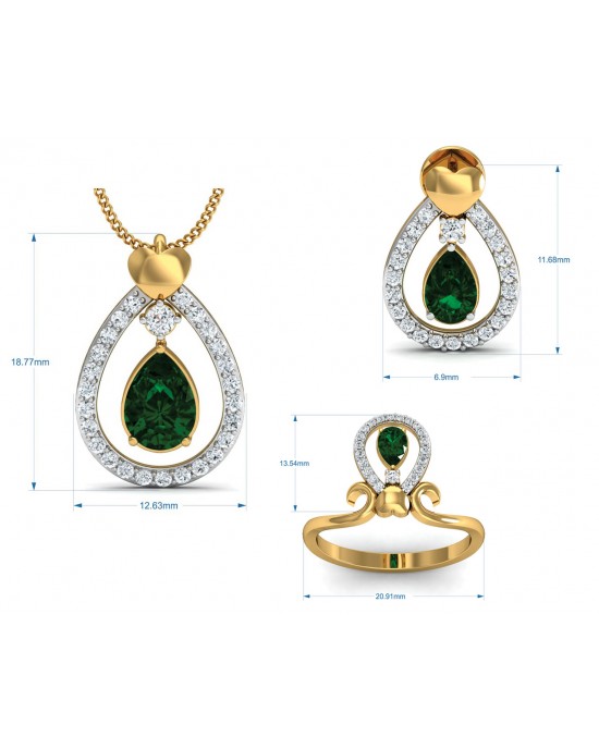 Ameena Emerald Diamond Pendant Set