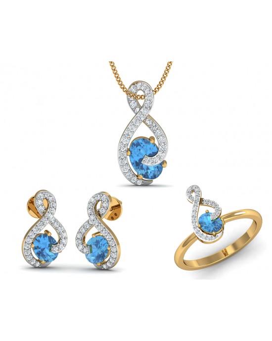 Adina Blue Topaz & Diamond Pendant Set