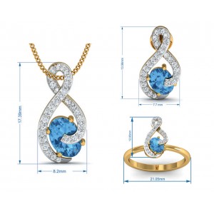 Adina Blue Topaz & Diamond Pendant Set