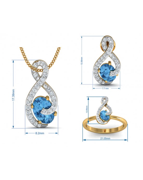 Adina Blue Topaz & Diamond Pendant Set