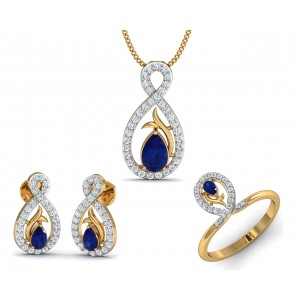 Tarini Blue Sapphire & Diamond Pendant Set