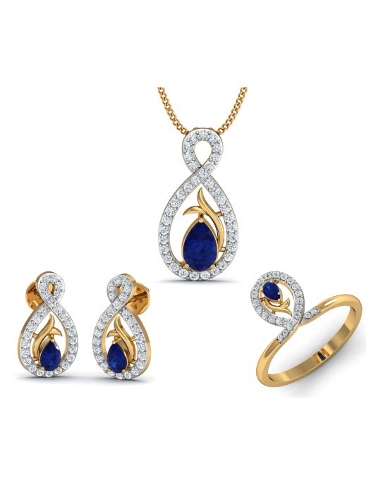 Tarini Blue Sapphire & Diamond Pendant Set