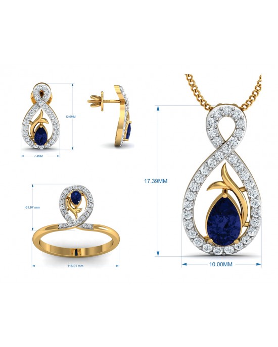 Tarini Blue Sapphire & Diamond Pendant Set