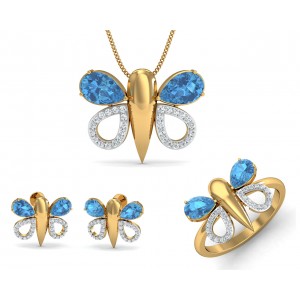 Asmara Blue Topaz & Diamond Pendant set