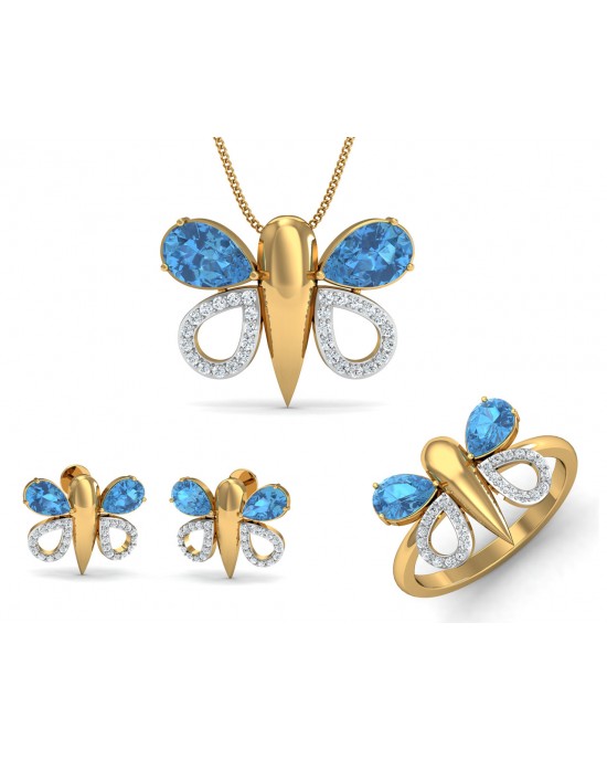 Asmara Blue Topaz & Diamond Pendant set