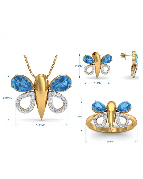 Asmara Blue Topaz & Diamond Pendant set