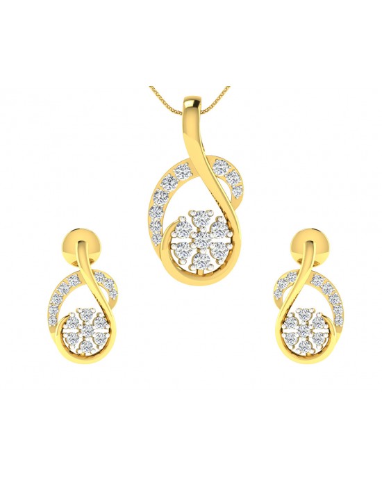 Leba Diamond Pendant & Earrings Set in Gold