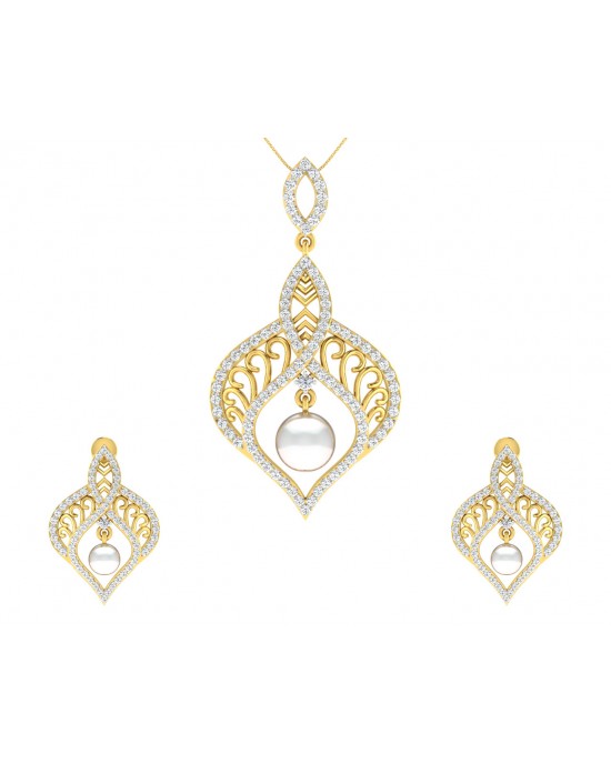 Rina Pearl & Diamond Pendant Set