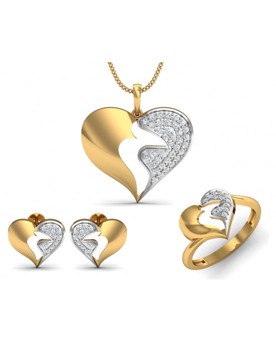 Pana Diamond Heart Pendant Earring & Ring Set