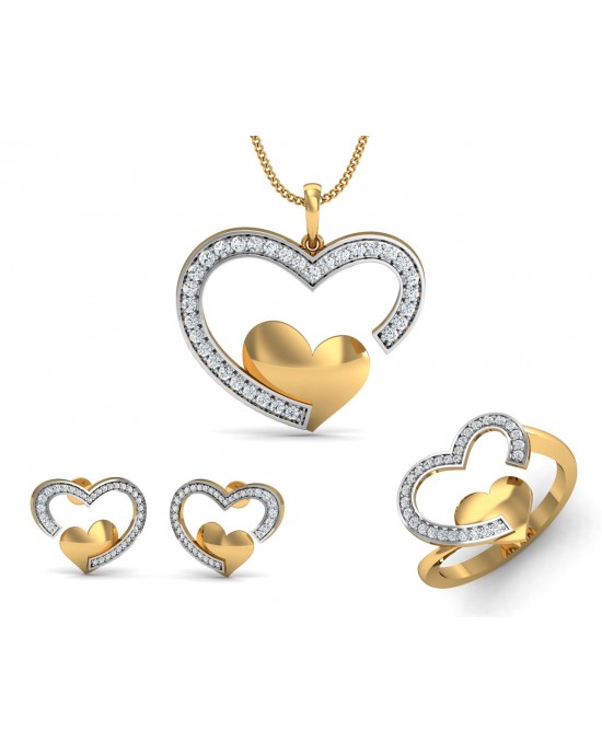 Fiona Diamond Heart  Pendant Earrings & Ring Set