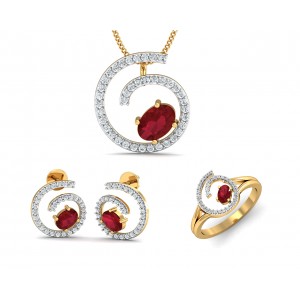 Verica ruby Pendant, Earring & Ring Set in Gold with diamonds