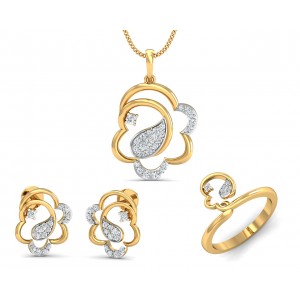 Reya Diamond Pendant, earring ring set In gold