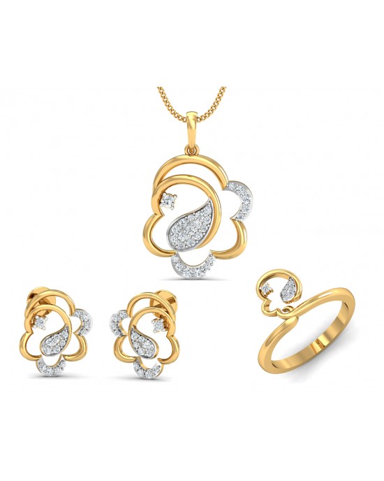 Reya Diamond Pendant, earring ring set In gold