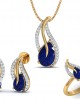 Sary Blue sapphire & diamond pendant, ring & earring set in gold