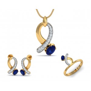 Rami Blue Sapphire & Diamond Pendant, Ring & Earring set in Gold