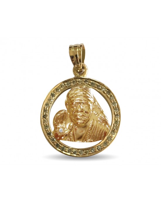 Auspicious Sri Sai Baba pendant in 14k gold with diamonds