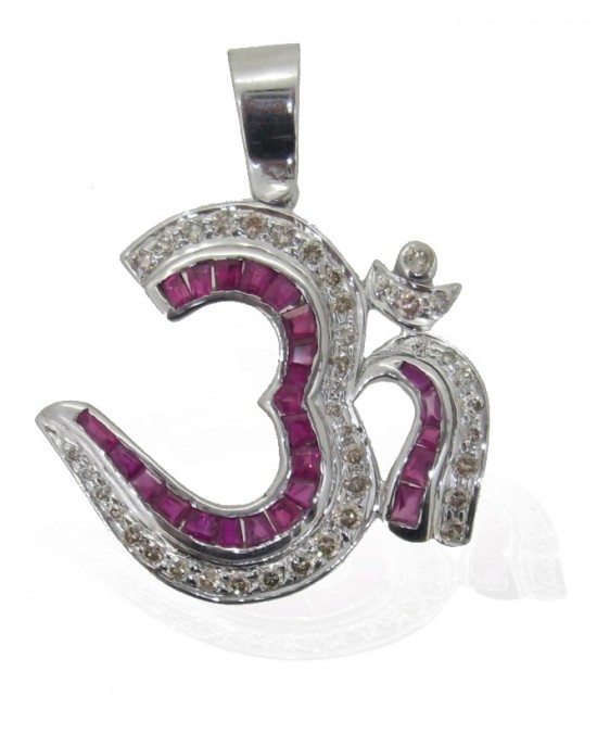 Om Pendant with Rubies and Diamonds