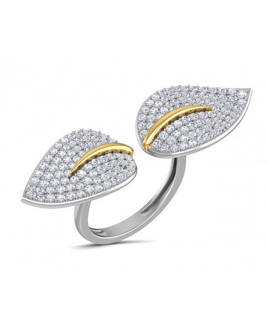 Myra Delicate diamond double finger Leaf ring in gold