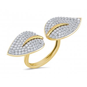 Myra Delicate diamond double finger Leaf ring in gold