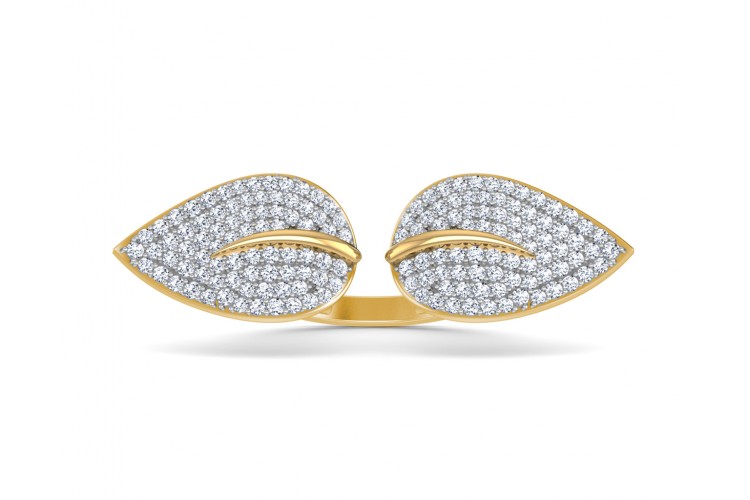 Myra Delicate diamond double finger Leaf ring in gold
