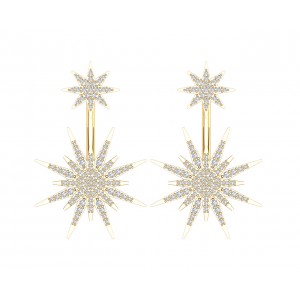 Paige Designer Star earrings front & suspended from lobe in 18k gold with diamonds