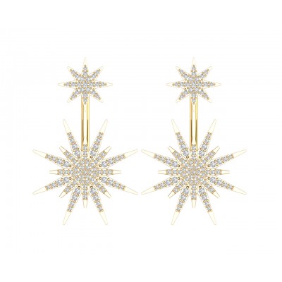 Paige Designer Star earrings front & suspended from lobe in 18k gold with diamonds