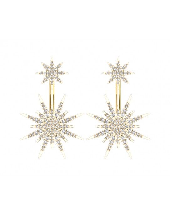 Paige Designer Star earrings front & suspended from lobe in 18k gold with diamonds