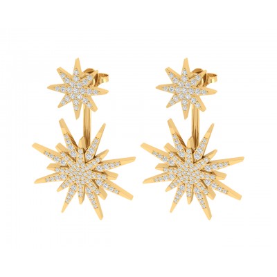 Paige Designer Star earrings front & suspended from lobe in 18k gold with diamonds