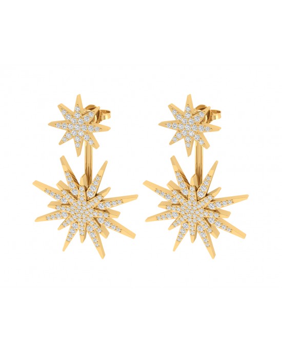 Paige Designer Star earrings front & suspended from lobe in 18k gold with diamonds