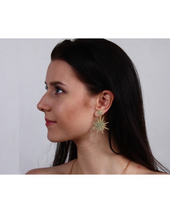 Paige Designer Star earrings front & suspended from lobe in 18k gold with diamonds