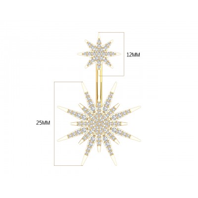 Paige Designer Star earrings front & suspended from lobe in 18k gold with diamonds