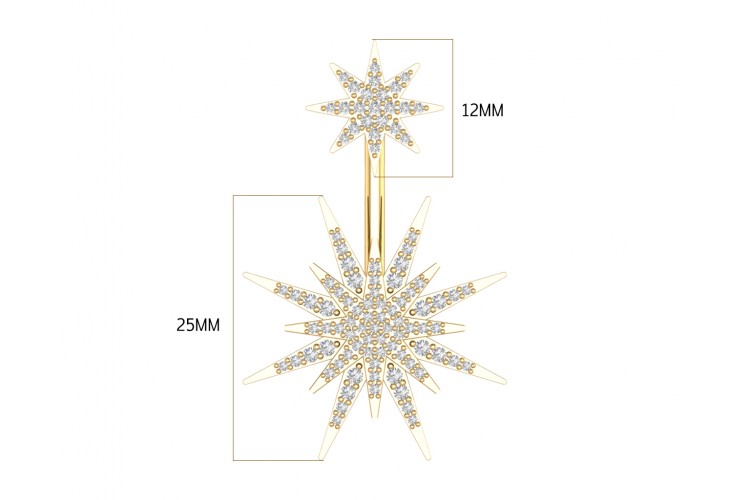 Paige Designer Star earrings front & suspended from lobe in 18k gold with diamonds