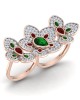 Remy Double finger Ring in Gold with diamonds, ruby & emerald