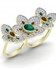 Remy Double finger Ring in Gold with diamonds, ruby & emerald