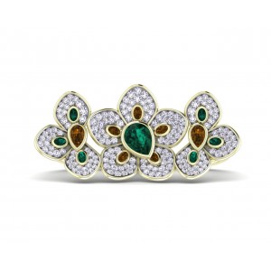 Remy Double finger Ring in Gold with diamonds, ruby & emerald