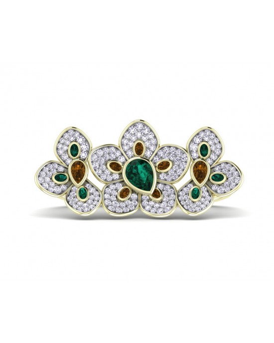 Remy Double finger Ring in Gold with diamonds, ruby & emerald