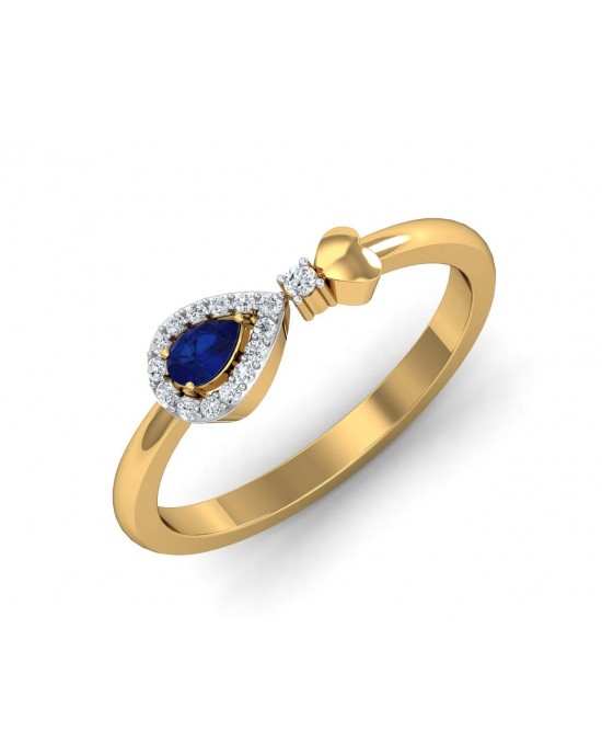 Buy Anchita Sapphire Ring in 14k hallmarked gold and studded with a Pear Shape Natural Sapphire and Diamonds