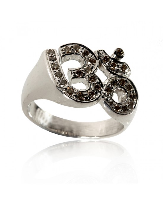 Om Ring In Silver With Diamond