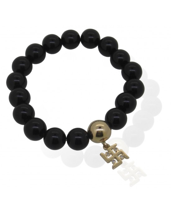 Swastik Bracelet with Onyx & Gold