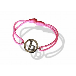 Alphabet b Bracelet in lower case set in 925 silver with diamonds on size adjustable nylon thread