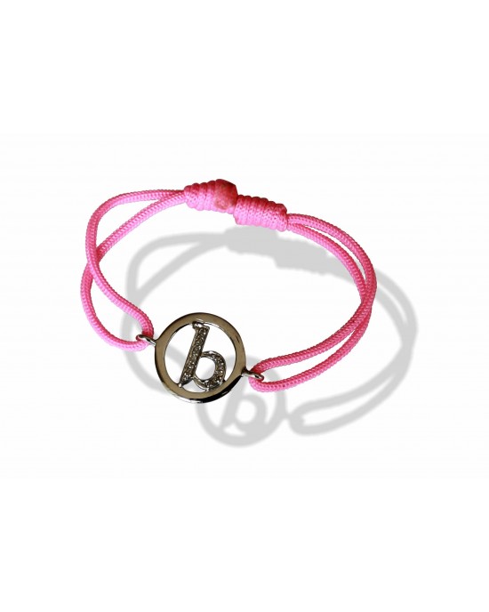 Alphabet b Bracelet in lower case set in 925 silver with diamonds on size adjustable nylon thread