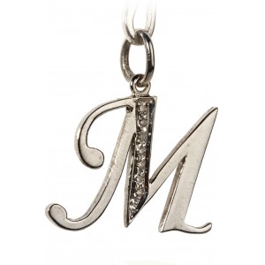 Alphabet M pendant with diamonds