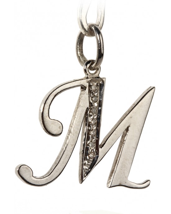 Alphabet M pendant with diamonds